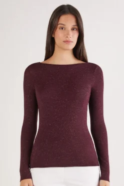 Bluzki Z Długim Rękawem|Ultralight Z Kaszmirem>Intimissimi Bluzka z Okrągłym Dekoltem z Lekkiego Modalu z Dodatkiem Kaszmiru Lamé burgundia - 032k - dark burgundy lame'