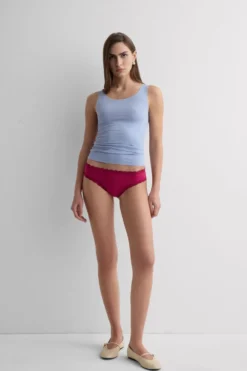 Topy|Bawełna>Intimissimi Bluzka z Okrągłym Dekoltem z Surowo Wykończonej Bawełny jasnoniebieski - 064k - breeze blue
