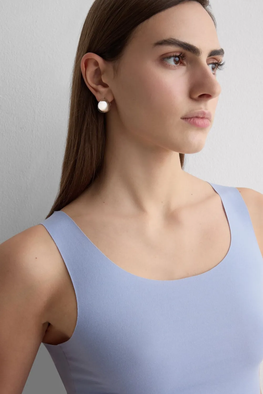 Topy|Bawełna>Intimissimi Bluzka z Okrągłym Dekoltem z Surowo Wykończonej Bawełny jasnoniebieski - 064k - breeze blue
