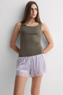 Topy|Bawełna>Intimissimi Bluzka z Okrągłym Dekoltem z Surowo Wykończonej Bawełny zielony - 660j - safari green