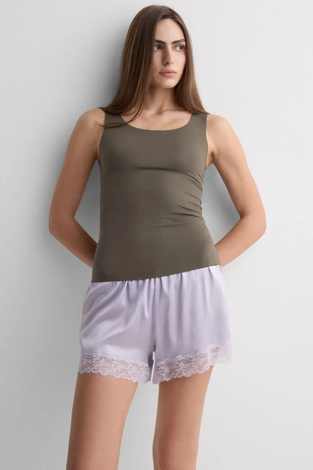 Topy|Bawełna>Intimissimi Bluzka z Okrągłym Dekoltem z Surowo Wykończonej Bawełny zielony - 660j - safari green