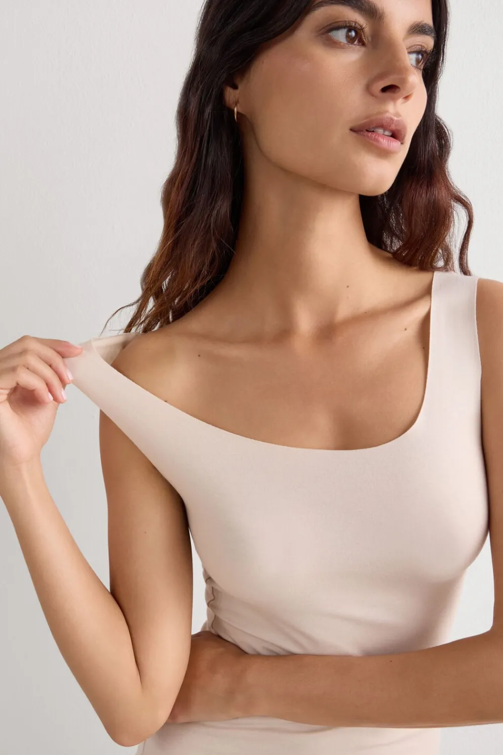 Topy>Intimissimi Bluzka z Okrągłym Dekoltem z Surowo Wykończonej Bawełny naturalny - 2280 - cream