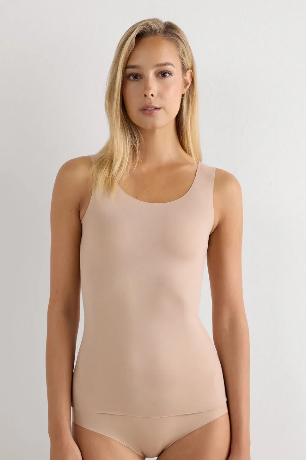 Topy>Intimissimi Bluzka z Okrągłym Dekoltem z Surowo Wykończonej Bawełny naturalny - 044 - honey