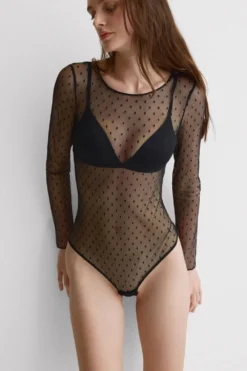 Body>Intimissimi Body z Długim Rękawem z Koronki Flirt Fearlessly czarny - 019 - czarny