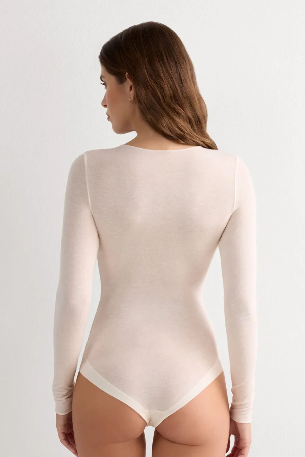 Body|Ultralight Z Kaszmirem>Intimissimi Body z Długim Rękawem z Modalu i Kaszmiru kremowy - 231i - vaniglia