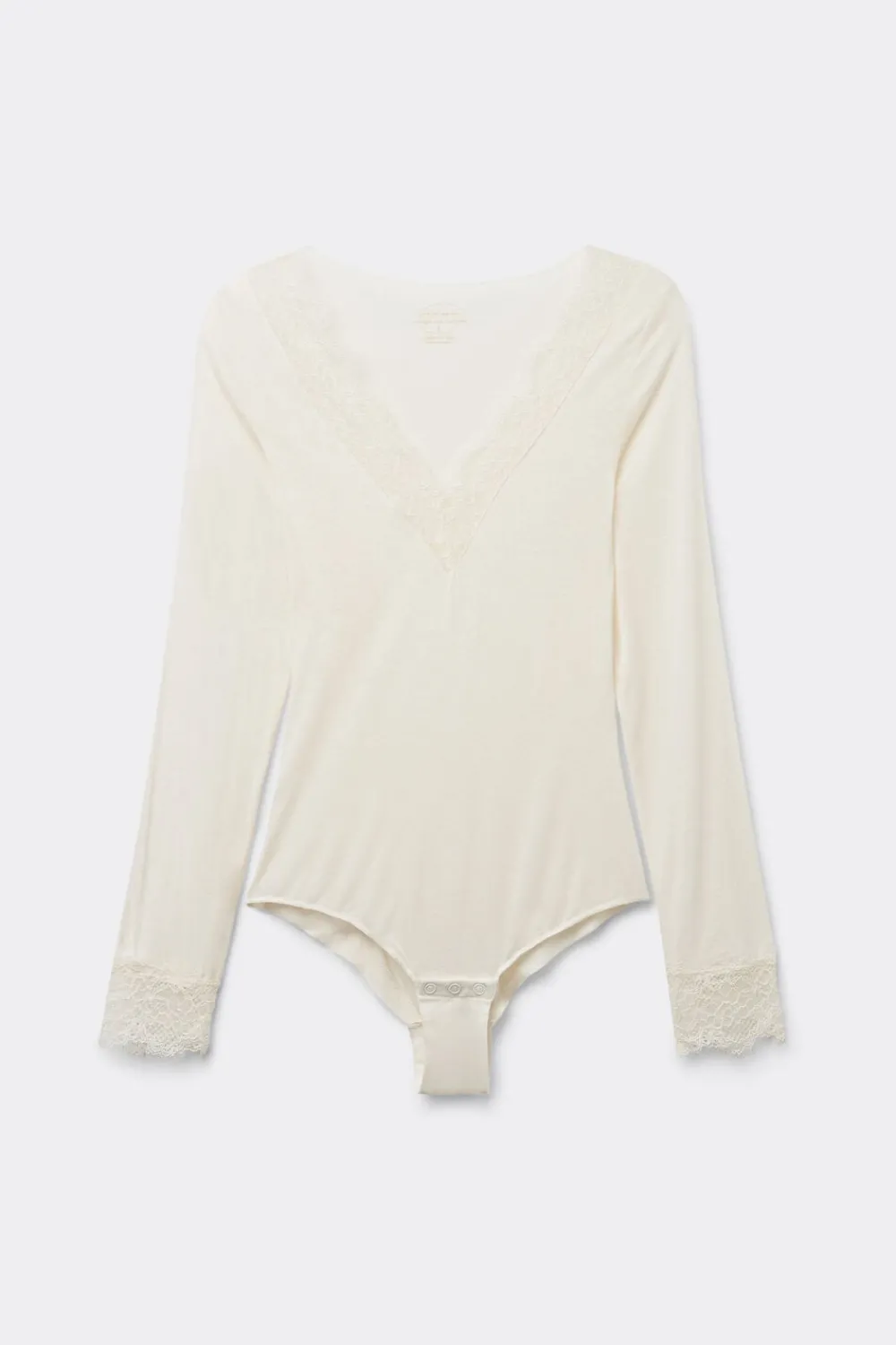 Body|Ultralight Z Kaszmirem>Intimissimi Body z Długim Rękawem z Modalu Ultralight z Dodatkiem Kaszmiru i Koronki - 231i - vaniglia