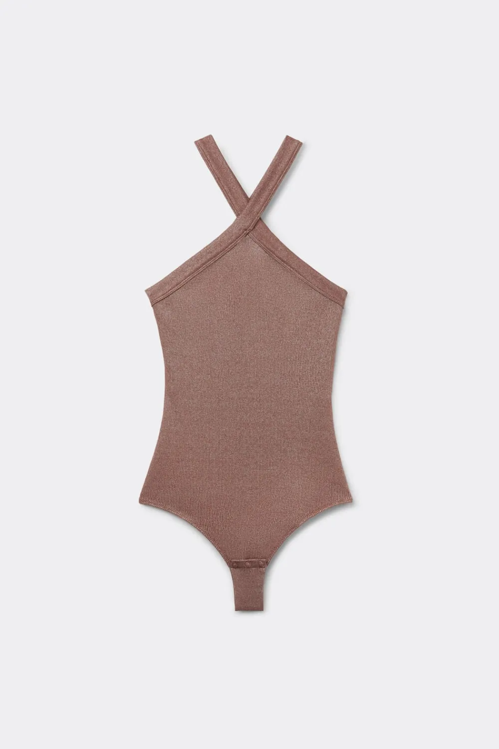 Body|Bawełna>Intimissimi Body z Krzyżującym się Dekoltem, z Prążkowanej Tkaniny Lama naturalny - 099k - caramel lame'