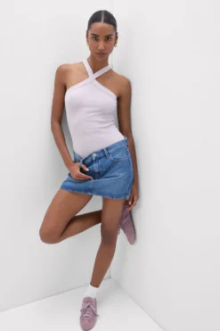 Body|Bawełna>Intimissimi Body z Krzyżującym się Dekoltem, z Prążkowanej Tkaniny Lama fioletowy - 097k - quartz lilac lame'