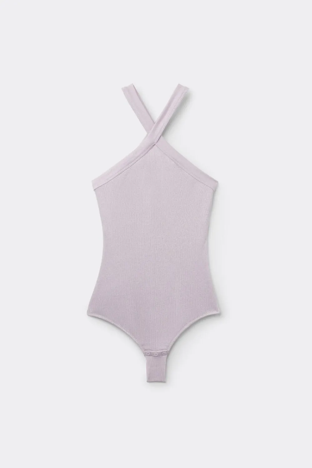 Body|Bawełna>Intimissimi Body z Krzyżującym się Dekoltem, z Prążkowanej Tkaniny Lama fioletowy - 097k - quartz lilac lame'
