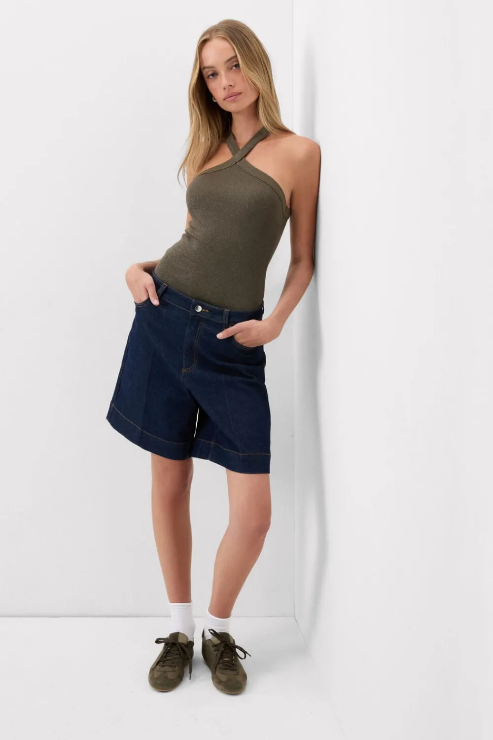 Body|Bawełna>Intimissimi Body z Krzyżującym się Dekoltem, z Prążkowanej Tkaniny Lama zielony - 096k - safari green lame'
