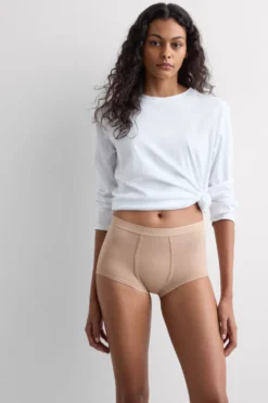 Bokserki|Z Wysokim Stanem>Intimissimi Bokserki Damskie z Naturalnej Bawełny naturalny - 044 - honey