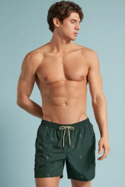Bokserki Kąpielowe>Intimissimi Bokserki Kąpielowe z Haftem we Flamingi zielony - 147k - fenicottero verde scuro