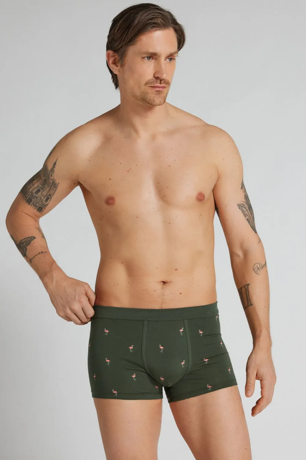 Bokserki|Bawełna Superior>Intimissimi Bokserki z Bawełny Superior z Nadrukiem we Flamingi zielony - 165k - verde salvia