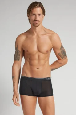 Bokserki>Intimissimi Bokserki z Mikrosiateczki Super Fresh czarny - 019 - czarny