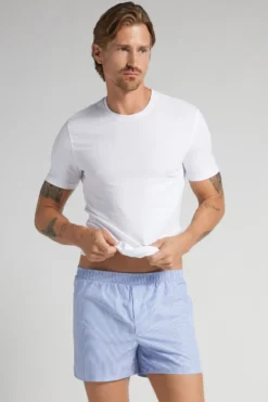 Bokserki>Intimissimi Bokserki z Wzorzystego Płótna jasnoniebieski - 974j - riga bianco/azzurro
