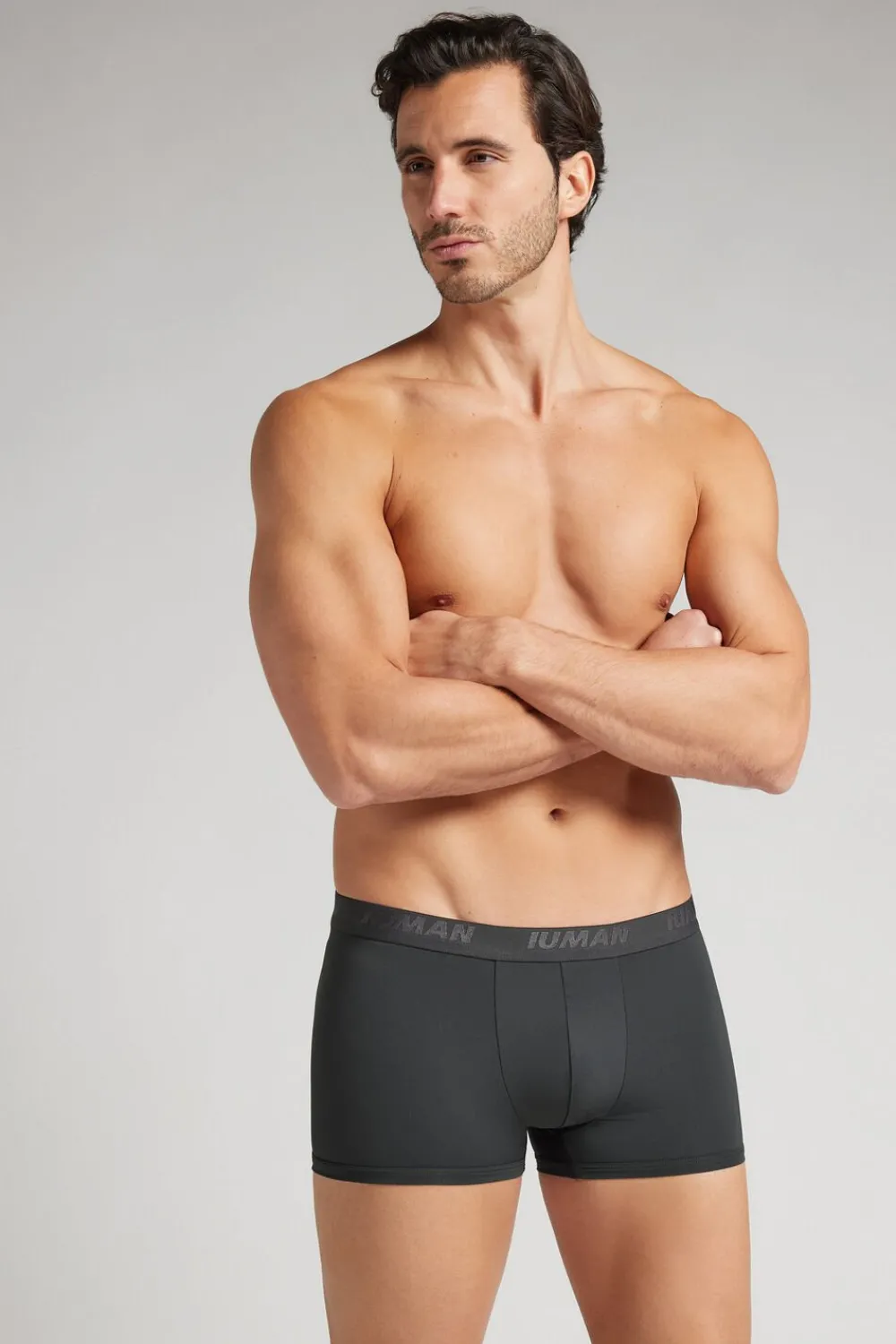 Bokserki|Mikrofibra>Intimissimi Bokser z Mikrofibry z Logo szary - 4712 - dark grey