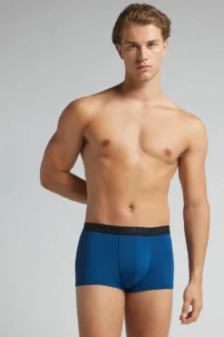 Bokserki|Mikrofibra>Intimissimi Bokser z Mikrofibry z Logo niebieski - 978j - poseidon blue/nero