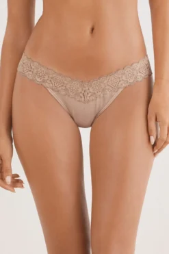 Brazyliany|Bawełna>Intimissimi Brazyliany wStylu Lat 80. zKoronki iBawełny naturalny - 044 - honey