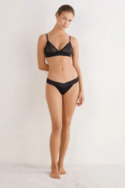 Brazyliany|Bawełna>Intimissimi Brazyliany wStylu Lat 80. zKoronki iBawełny czarny - 019 - czarny