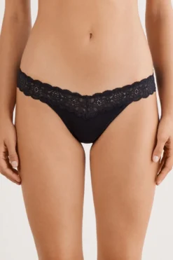 Brazyliany|Bawełna>Intimissimi Brazyliany wStylu Lat 80. zKoronki iBawełny czarny - 019 - czarny