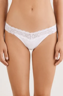 Brazyliany|Bawełna>Intimissimi Brazyliany wStylu Lat 80. zKoronki iBawełny biały - 001 - biały