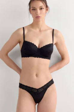 Brazyliany|Koronka>Intimissimi Brazyliany wStylu Lat 80. zKoronki iMikrofibry czarny - 019 - czarny