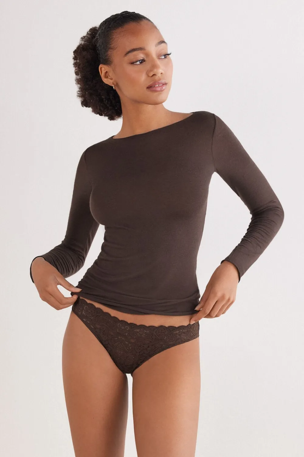 Brazyliany|Koronka>Intimissimi Brazyliany z Koronki i Mikrofibry brązowy - 705j - brąz mokka