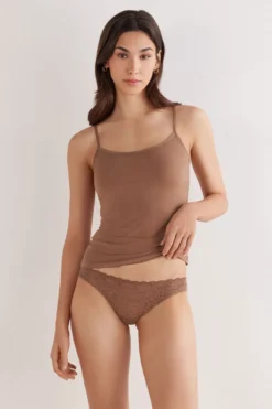 Brazyliany|Koronka>Intimissimi Brazyliany z Koronki i Mikrofibry naturalny - 502i - caramel
