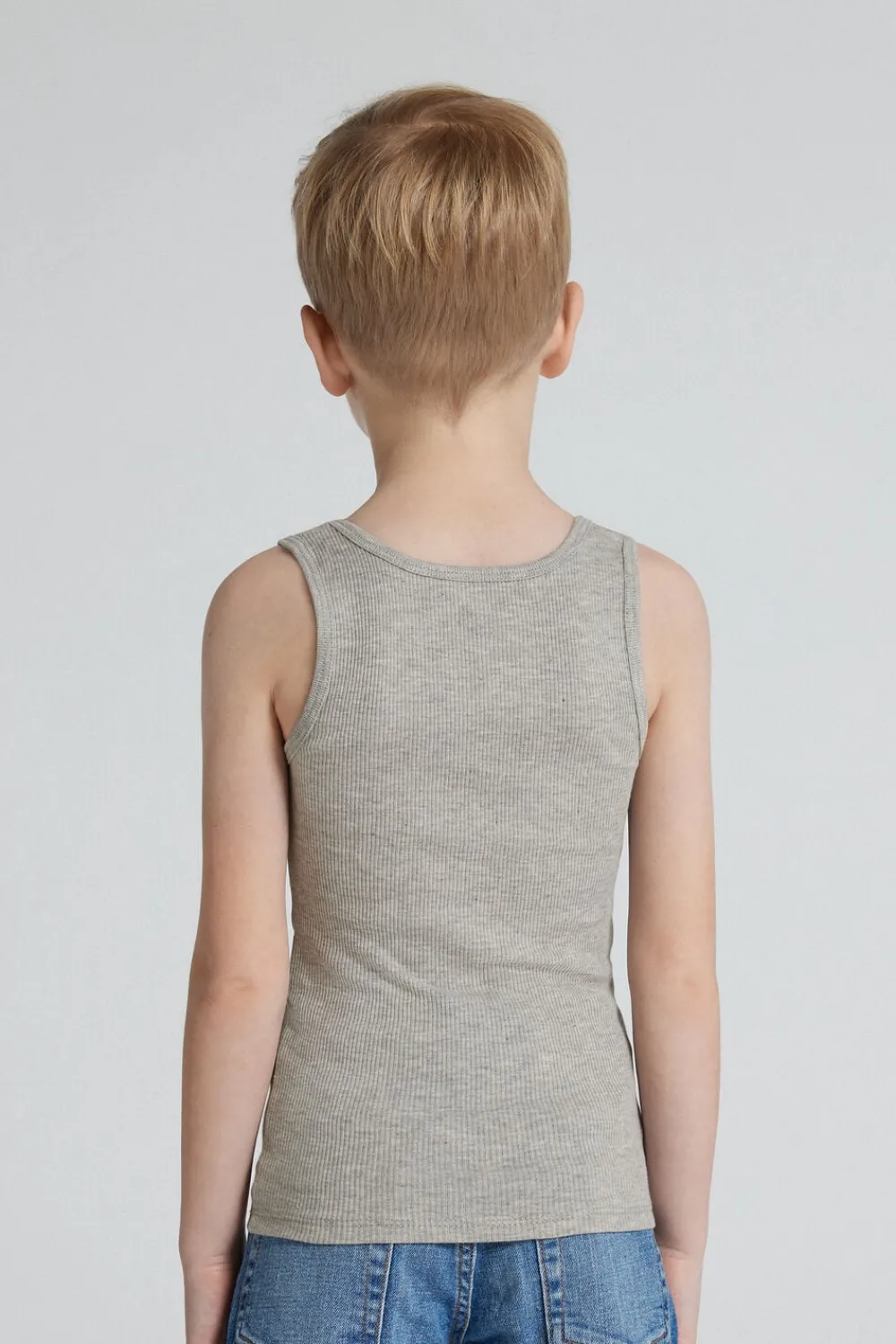 Chłopiec>Intimissimi Chłopięca Koszulka w Prążki z Bawełny Superior szary - 031 - grigio melange chiaro