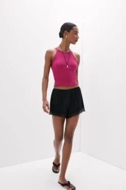 Topy|Bawełna>Intimissimi Crop Top w Prążki z Bawełny Superior różowy - 110k - cherry pink