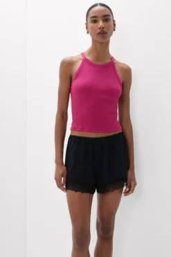 Topy|Bawełna>Intimissimi Crop Top w Prążki z Bawełny Superior różowy - 110k - cherry pink