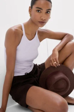 Topy|Bawełna>Intimissimi Crop Top w Prążki z Bawełny Superior fioletowy - 056k - quartz lilac