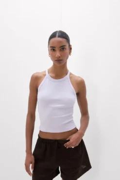 Topy|Bawełna>Intimissimi Crop Top w Prążki z Bawełny Superior fioletowy - 056k - quartz lilac