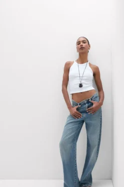 Topy|Bawełna>Intimissimi Crop Top w Prążki z Bawełny Superior biały - 001 - biały