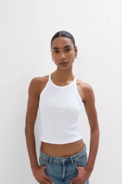 Topy|Bawełna>Intimissimi Crop Top w Prążki z Bawełny Superior biały - 001 - biały