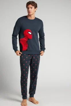 Piżamy Długie>Intimissimi Długa Piżama Bawełniana Marvel Spiderman niebieski - 800 - blu notte