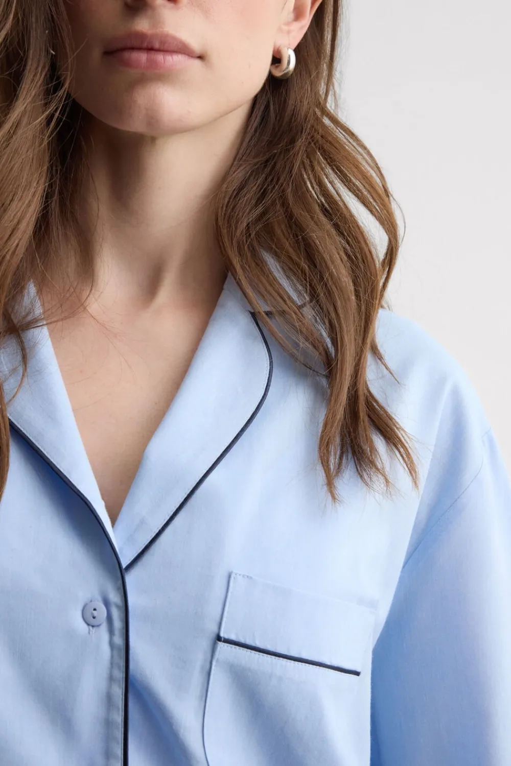 Odzież Domowa|Piżamy Długie>Intimissimi Długa Piżama z Bawełny i Modalu Chambray NI niebieski - 067k - chambray blue