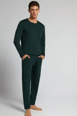 Piżamy Długie|Bawełna Superior>Intimissimi Długa Piżama z Bawełny Superior zielony - 132j - verde scuro