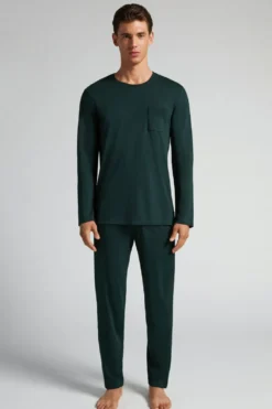 Piżamy Długie|Bawełna Superior>Intimissimi Długa Piżama z Bawełny Superior zielony - 132j - verde scuro