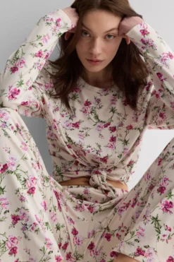Piżamy Długie|Zestawy Piżam>Intimissimi Długa Piżama z Bawełny Superior z Nadrukiem Pretty Flowers motyw kwiatowy - 057k - stampa floreale