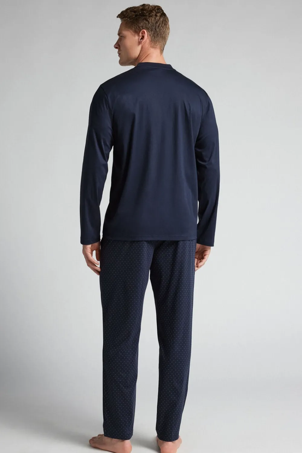 Piżamy Długie|Merceryzowana Bawełna Filo Premium>Intimissimi Długa Piżama z Merceryzowanej Bawełny filo Premium z Nadrukiem w Groszki niebieski - 490j - blu navy