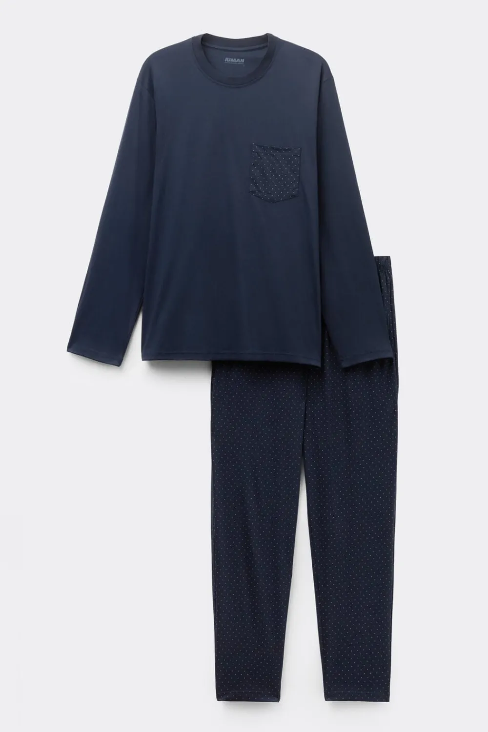 Piżamy Długie|Merceryzowana Bawełna Filo Premium>Intimissimi Długa Piżama z Merceryzowanej Bawełny filo Premium z Nadrukiem w Groszki niebieski - 490j - blu navy