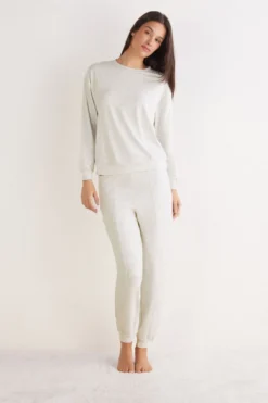 Odzież Domowa|Piżamy Długie>Intimissimi Długa Piżama z Modalu Comfort Details - 040k - ice grey melange