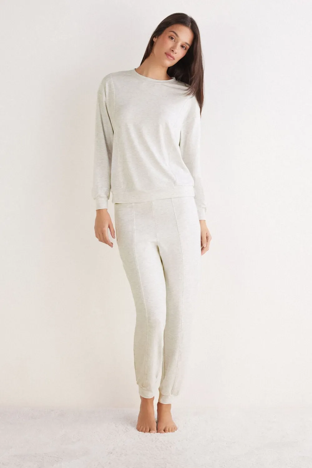 Odzież Domowa|Piżamy Długie>Intimissimi Długa Piżama z Modalu Comfort Details - 040k - ice grey melange