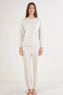 Odzież Domowa|Piżamy Długie>Intimissimi Długa Piżama z Modalu Comfort Details - 040k - ice grey melange