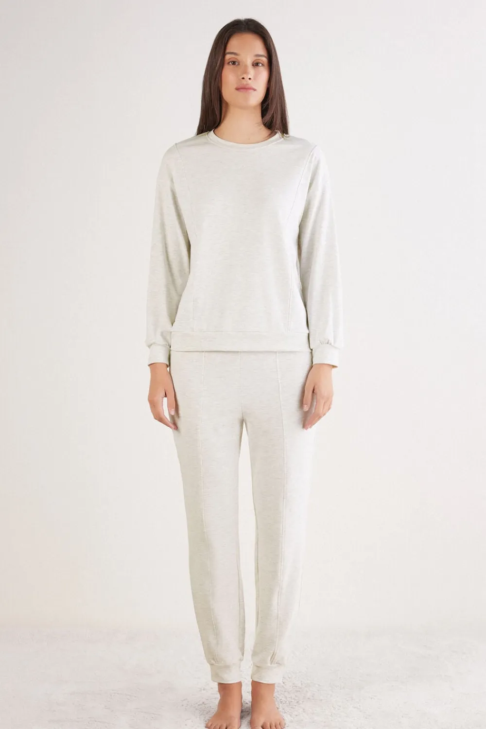 Odzież Domowa|Piżamy Długie>Intimissimi Długa Piżama z Modalu Comfort Details - 040k - ice grey melange