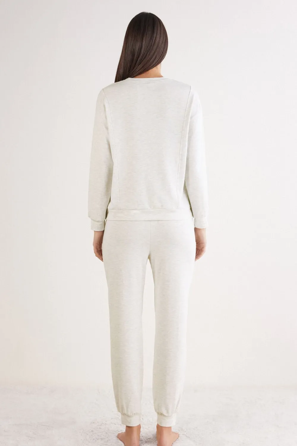 Odzież Domowa|Piżamy Długie>Intimissimi Długa Piżama z Modalu Comfort Details - 040k - ice grey melange