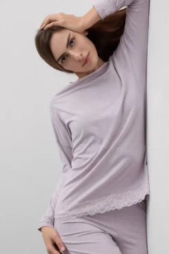 Piżamy Długie|Zestawy Piżam>Intimissimi Długa Piżama z Modalu z Koronką fioletowy - 068k - quartz lilac melange