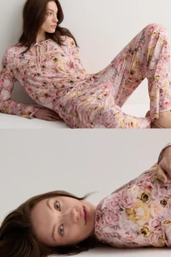 Piżamy Długie|Zestawy Piżam>Intimissimi Długa Piżama z Tkaniny Fresh Bamboo z Nadrukiem I Bloom motyw kwiatowy - 062k - stampa bloom