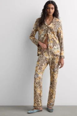 Piżamy Długie|Zestawy Piżam>Intimissimi Długa Rozpinana z Przodu Piżama z Modalu Animalier Simply Iconic z nadrukiem - 071k - stampa animalier/fiori